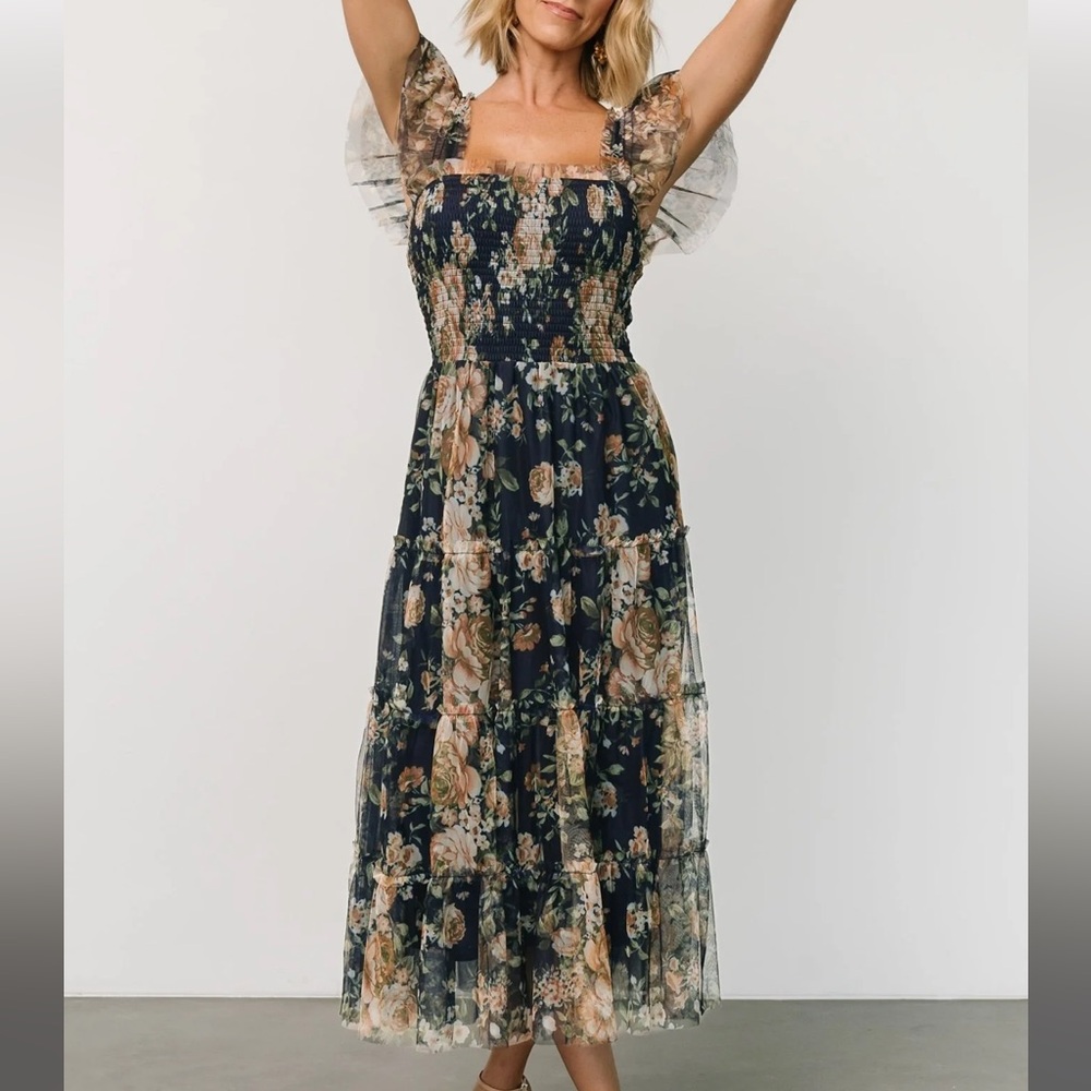 NWT tiered navy floral tulle dress